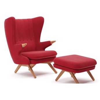 Bamsestolen incl. skammel - Skipper Furniture - i eg med Hallingdal65 - Rød